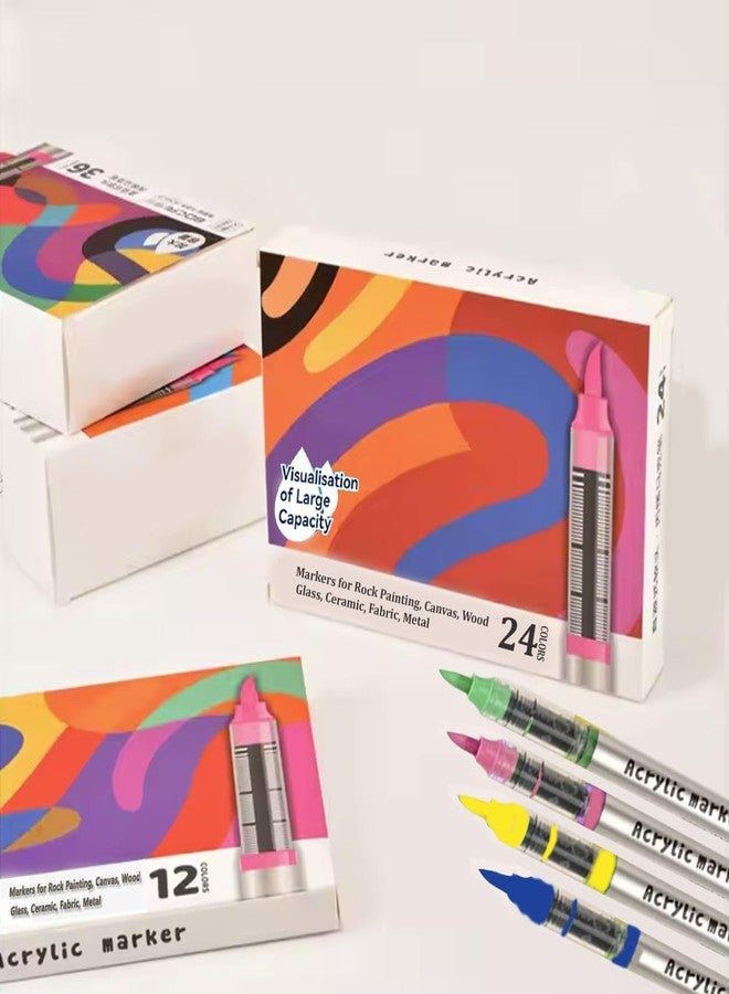 Bigwig Soft Tip Acrylic Paint Markers Pen - Opaque Multi-Surface Ink for Rock, Ceramic, Fabric, Acrylic Markers Art Pens Set, for, Glass,Crafts Making Art Supplies (24) - Image 1